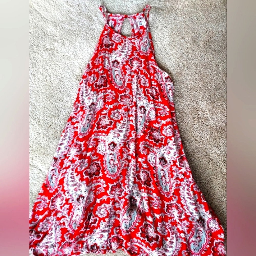 American Eagle Outfitters Red Linen Paisley Print Mini Dress - Picture 1 of 5